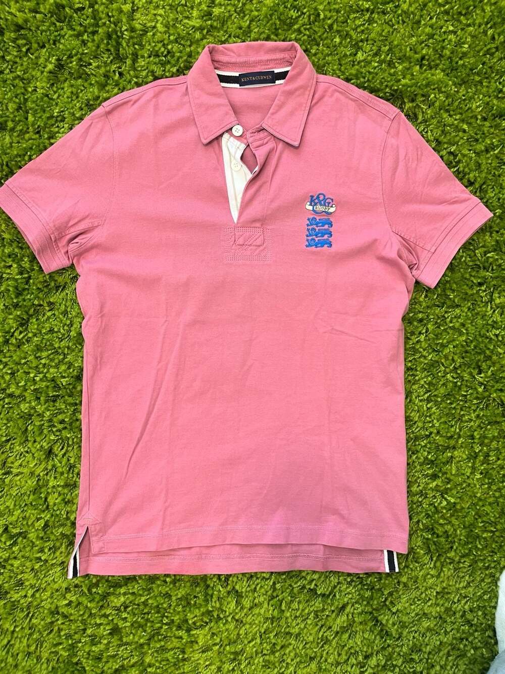 Kent & Curwen Pink Rugby Polo Shirt with Triple Blue Lion Crest